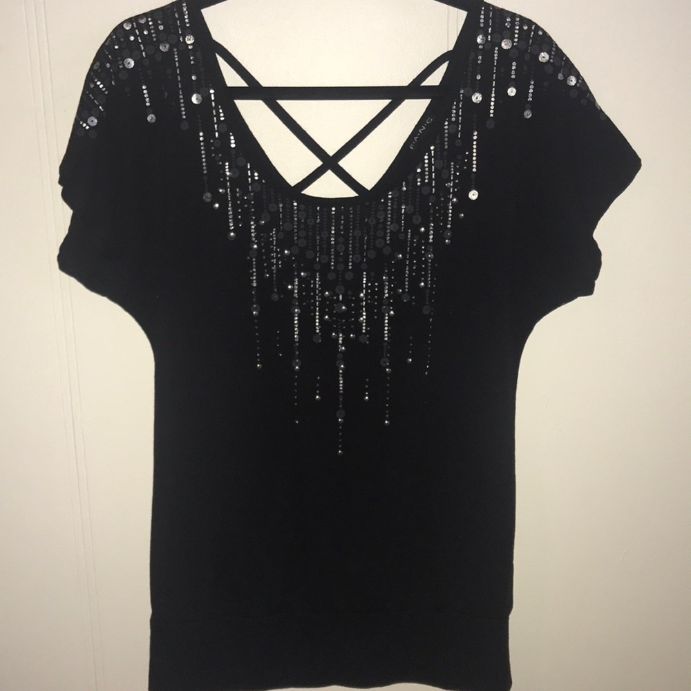 Embellished cross back top